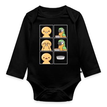Parrot Eats Fast Design for Parrot Fans - Organic Longsleeve Baby Bodysuit - black - Front