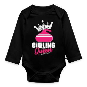 Curling Queen Broom Curler Ice Sport - Baby Bio-Langarm-Body - Schwarz - Vorne