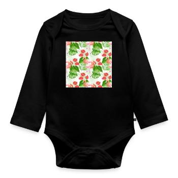 Flamant rose jardin T Shirt - Body Bébé bio manches longues - noir - Devant