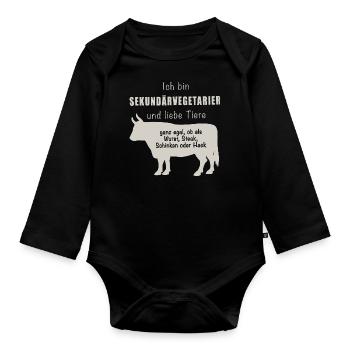 Sekundärvegetarier - Baby Bio-Langarm-Body - Schwarz - Vorne