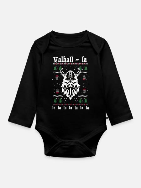 Valhall-la-la-la - Weihnachts Wikinger - Baby Bio-Langarm-Body - Schwarz