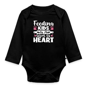 Feeding Kids is a Work of Heart - Organic Longsleeve Baby Bodysuit - black - Front