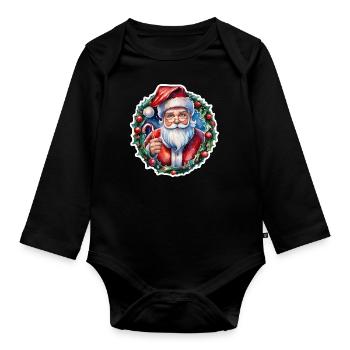 Weihnachtsmann - Traditionell und Aquarell - Baby Bio-Langarm-Body - Schwarz - Vorne
