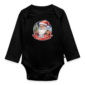 Weihnachtsmann - Traditionell und Aquarell - Baby Bio-Langarm-Body - Schwarz - Vorne