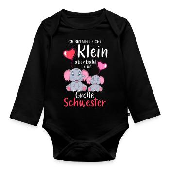 Ich Bin Klein Aber Bald Eine Große Schwester - Baby Bio-Langarm-Body - Schwarz - Vorne