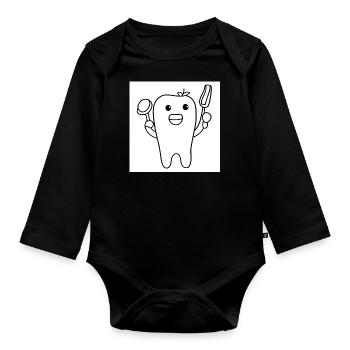 black and white tooth - Organic Longsleeve Baby Bodysuit - black - Front