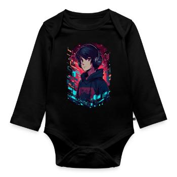 Anime Boy Gamer - Anime Shirt - Baby Bio-Langarm-Body - Schwarz - Vorne