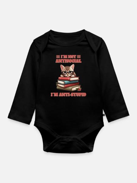Schlaue Baby Katze - Baby Bio-Langarm-Body - Schwarz