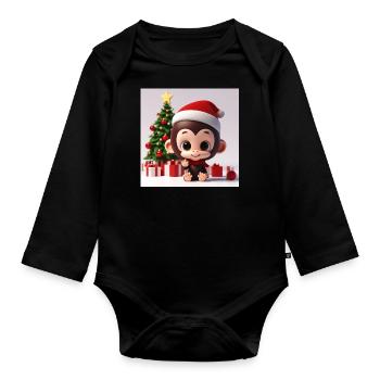 Cute monkey at Christmas - Organic Longsleeve Baby Bodysuit - black - Front