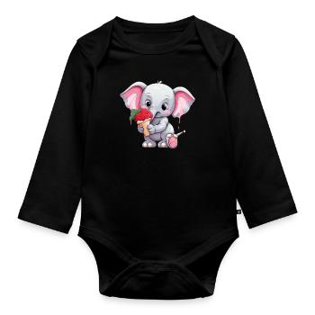 Süßer Elefant - Baby Bio-Langarm-Body - Schwarz - Vorne