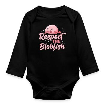 respect the blobfish Design for a blobfish lover - Organic Longsleeve Baby Bodysuit - black - Front
