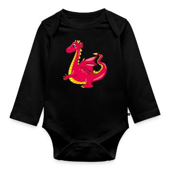 Dragon mignon caricatural - Body Bébé bio manches longues - noir - Devant