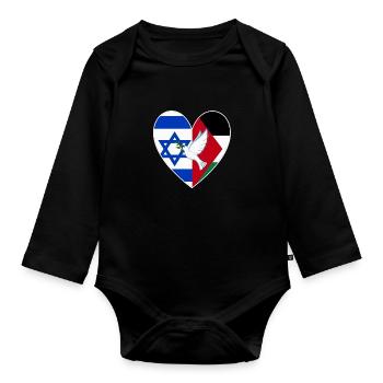 Israël Palestine Drapeau Coeur Colombe de la Paix - Body Bébé bio manches longues - noir - Devant