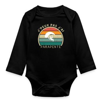 j'peux pas j'ai parapente - Body Bébé bio manches longues - noir - Devant