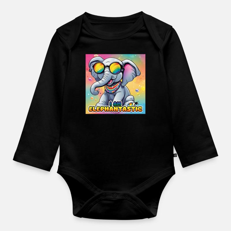🌈🐘 Elephantastic - Elefantastic - Body Bébé bio manches longues - noir