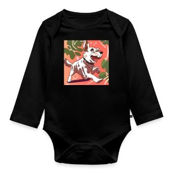 Munterer Anime-Hund im Lauf - Baby Bio-Langarm-Body - Schwarz - Vorne