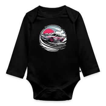 Japanese style car, JDM - Organic Longsleeve Baby Bodysuit - black - Front