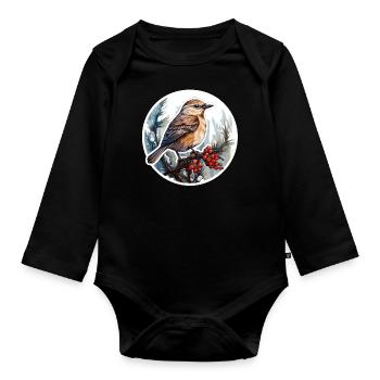 Vogel im Winter - Baby Bio-Langarm-Body - Schwarz - Vorne