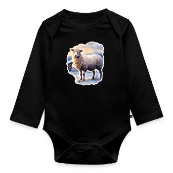 Sheep in the snow - Organic Longsleeve Baby Bodysuit - black - Front