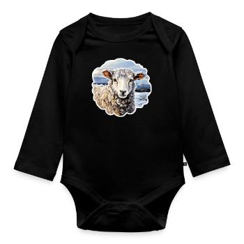 Winterlandschaft mit Schaf - Baby Bio-Langarm-Body - Schwarz - Vorne