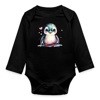 Un petit mignon bébé pingouin oiseau pingouins - Body Bébé bio manches longues - noir - Devant