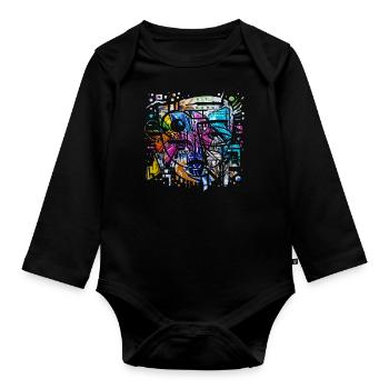 Graffiti Street Art Spray Vintage Schablone Retro - Baby Bio-Langarm-Body - Schwarz - Vorne