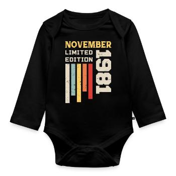 November 1981 Geburtstagsgeschenk - November 1981 - Baby Bio-Langarm-Body - Schwarz - Vorne