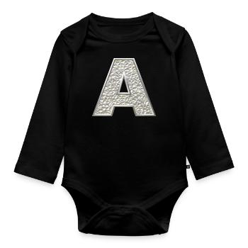 A, lettre, lettre A, initiale, initiale A, monogramme, - Body Bébé bio manches longues - noir - Devant