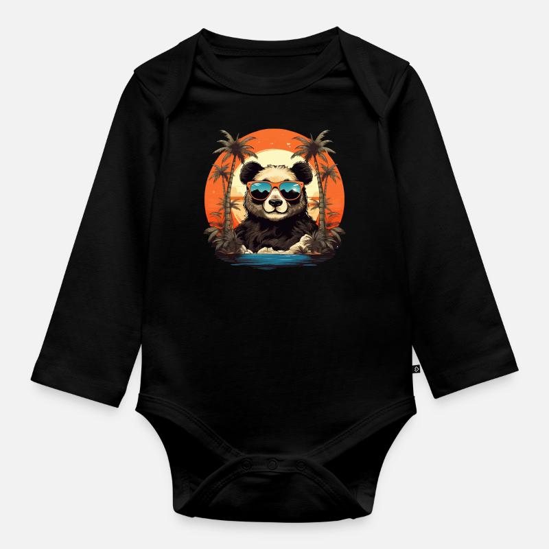 Panda Sonnenbrille Geschenkidee Urlaub Pandabär - Baby Bio-Langarm-Body - Schwarz