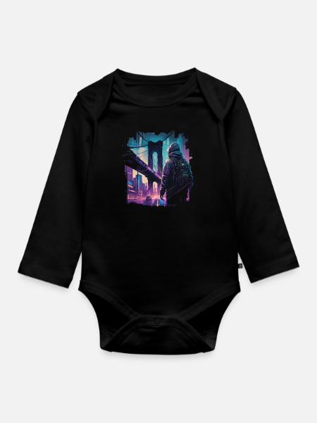 Brooklyn Bridge Cyberpunk - Baby Bio-Langarm-Body - Schwarz