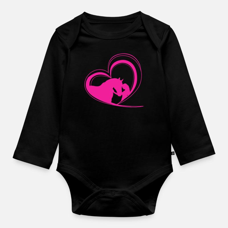 Mädchen mit Pferd im Herz einfarbig - Baby Bio-Langarm-Body - Schwarz