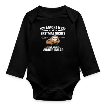 Ich Mache Jetzt Erstmal Nichts Funny Sloth - Baby Bio-Langarm-Body - Schwarz - Vorne