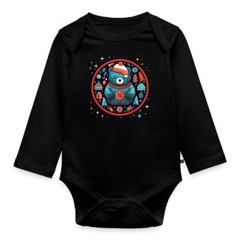 Niedlicher Bär in Ornament, Liebesbären - Baby Bio-Langarm-Body - Schwarz - Vorne