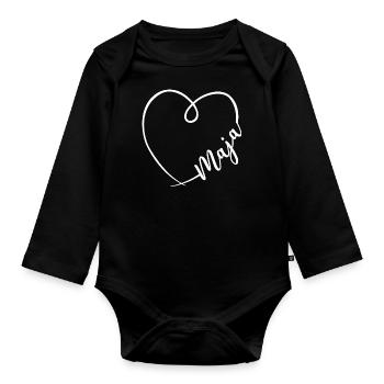 Maja Name Calligraphy Heart - Organic Longsleeve Baby Bodysuit - black - Front