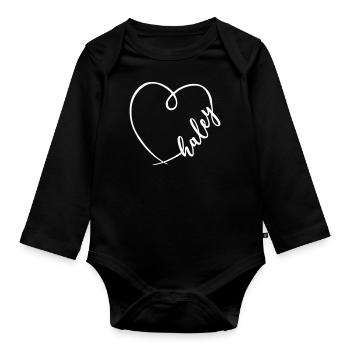 Haley Name Kalligrafie Herz - Baby Bio-Langarm-Body - Schwarz - Vorne