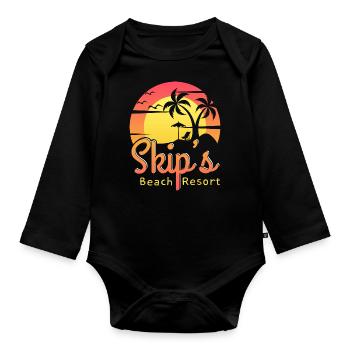 Sommer Hotel Urlaub am Beach mit Strand und Palmen - Baby Bio-Langarm-Body - Schwarz - Vorne