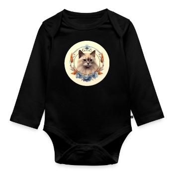 Burmesische Katze Boho Elemente, Katzen - Baby Bio-Langarm-Body - Schwarz - Vorne