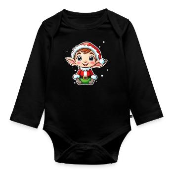 Elf Christmas Elf Gift Elf - Organic Longsleeve Baby Bodysuit - black - Front