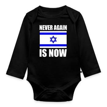 Never again is now - Organic Longsleeve Baby Bodysuit - black - Front
