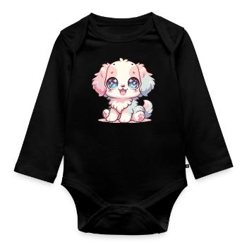 Kawaii Dog - Organic Longsleeve Baby Bodysuit - black - Front