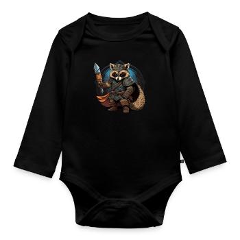 Raton laveur guerrier fantastique - Body Bébé bio manches longues - noir - Devant