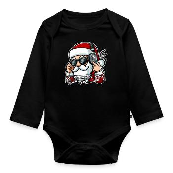 Santa loves Music - Organic Longsleeve Baby Bodysuit - black - Front