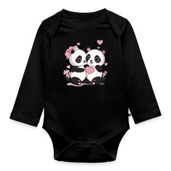 Be My Valentine Panda - Organic Longsleeve Baby Bodysuit - black - Front