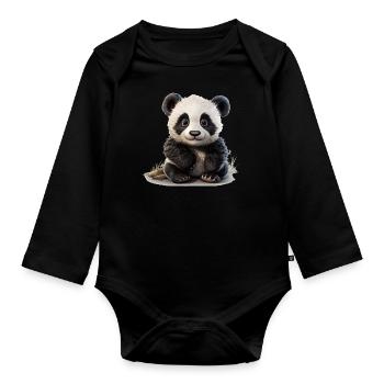 Putziger kleiner Pandabär - Baby Bio-Langarm-Body - Schwarz - Vorne