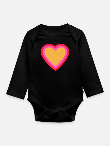 Herz - Baby Bio-Langarm-Body - Schwarz