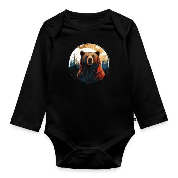 Grizzly bear - Organic Longsleeve Baby Bodysuit - black - Front