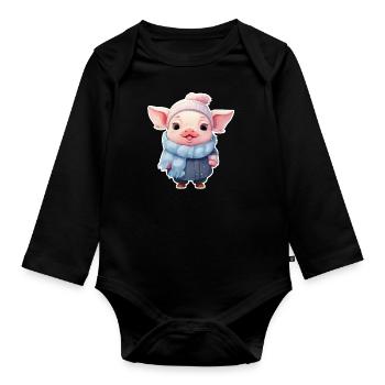 süßem Schweinchen ist kalt - Baby Bio-Langarm-Body - Schwarz - Vorne