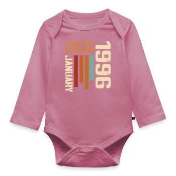 January 1996 - 1996 January Birthday Gift - Organic Longsleeve Baby Bodysuit - mauve - Front