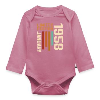 January 1958 - 1958 January Birthday Gift - Organic Longsleeve Baby Bodysuit - mauve - Front