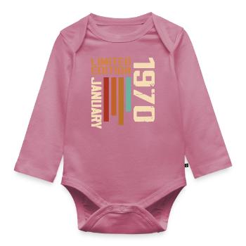 January 1970 - 1970 January Birthday Gift - Organic Longsleeve Baby Bodysuit - mauve - Front
